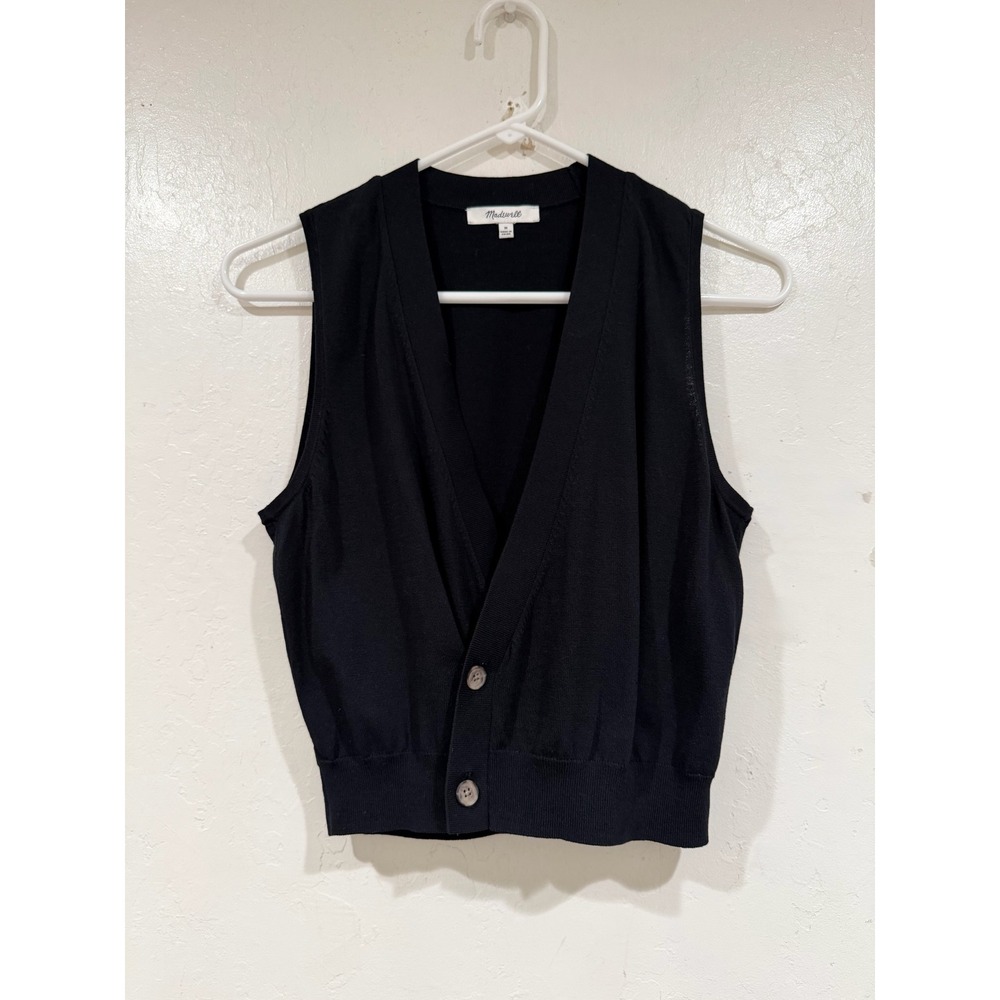 Madewell Black Cropped Sweater Vest V-Neck Button Front Knit Top Size M - Picture 2 of 5